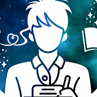 Stylised icon depicting a writer